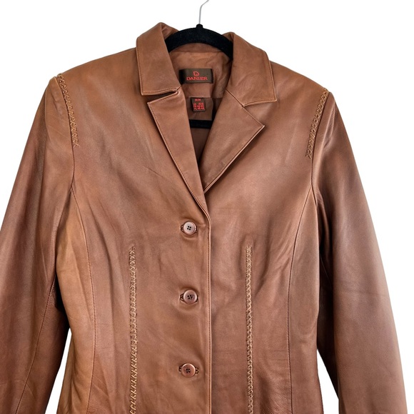 Danier Authentic Vintage Brown Camel Genuine Leather Button Front Blazer size M - Picture 4 of 15